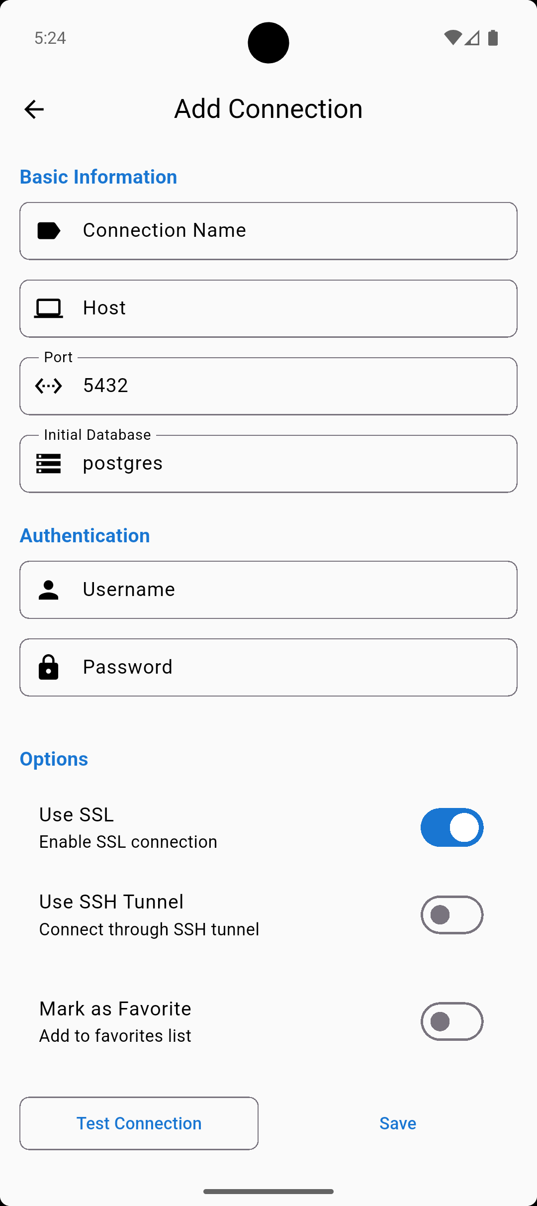 Add new connection on Android