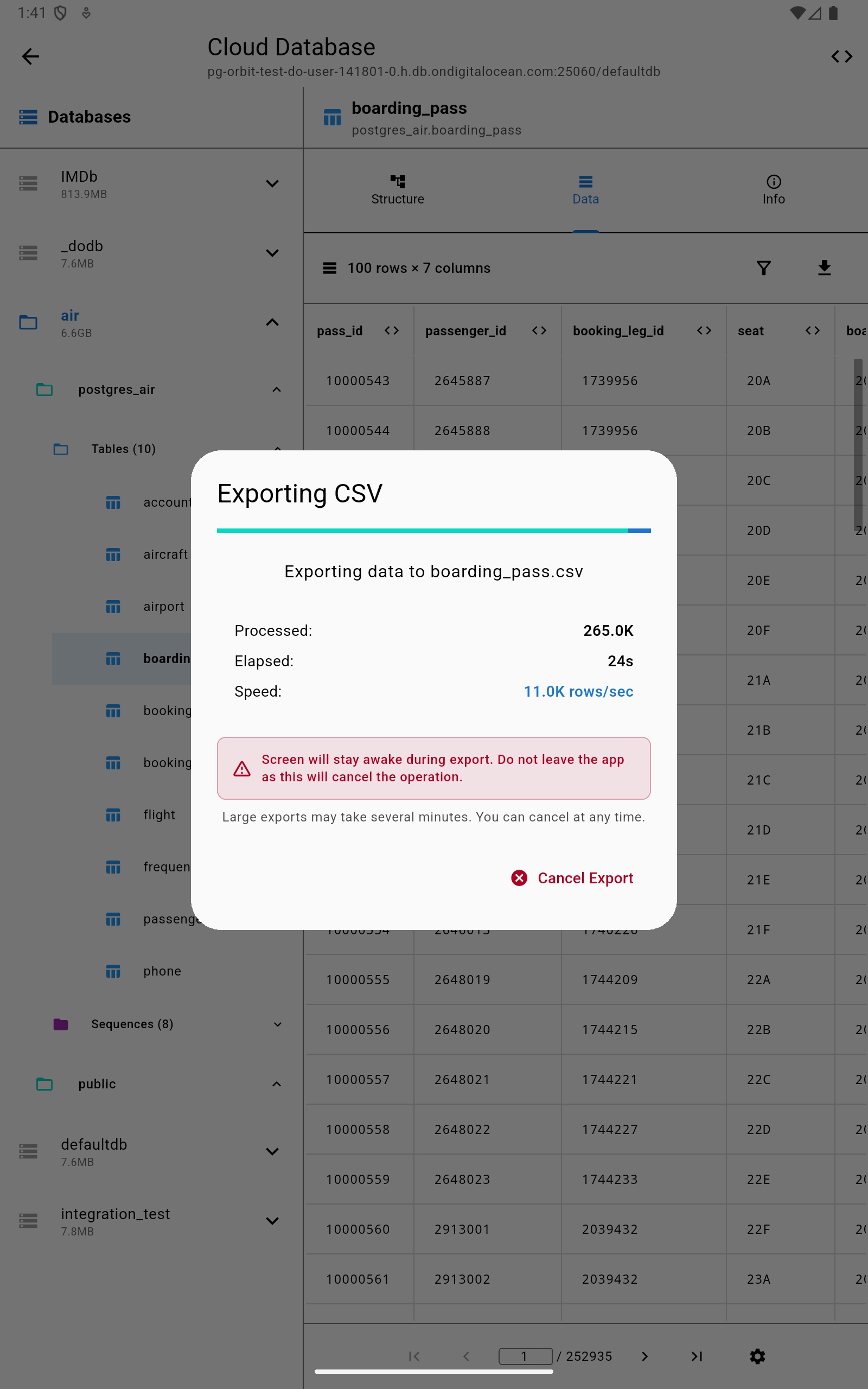 CSV export on Android tablet
