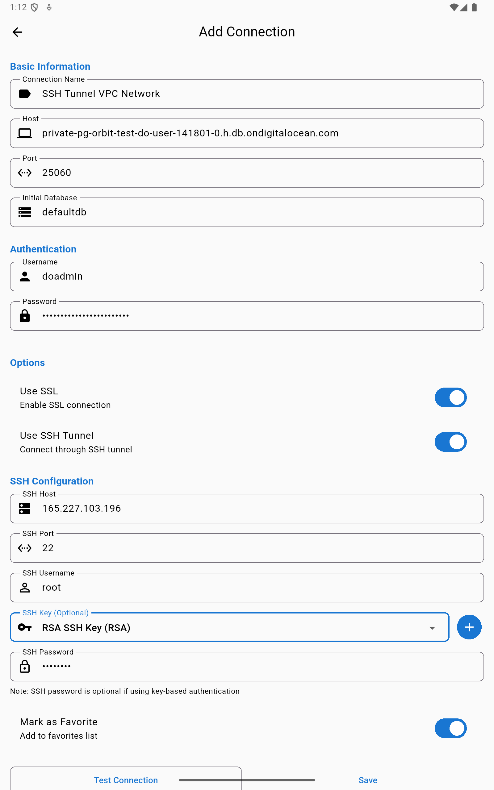 SSH tunnel configuration on Android tablet
