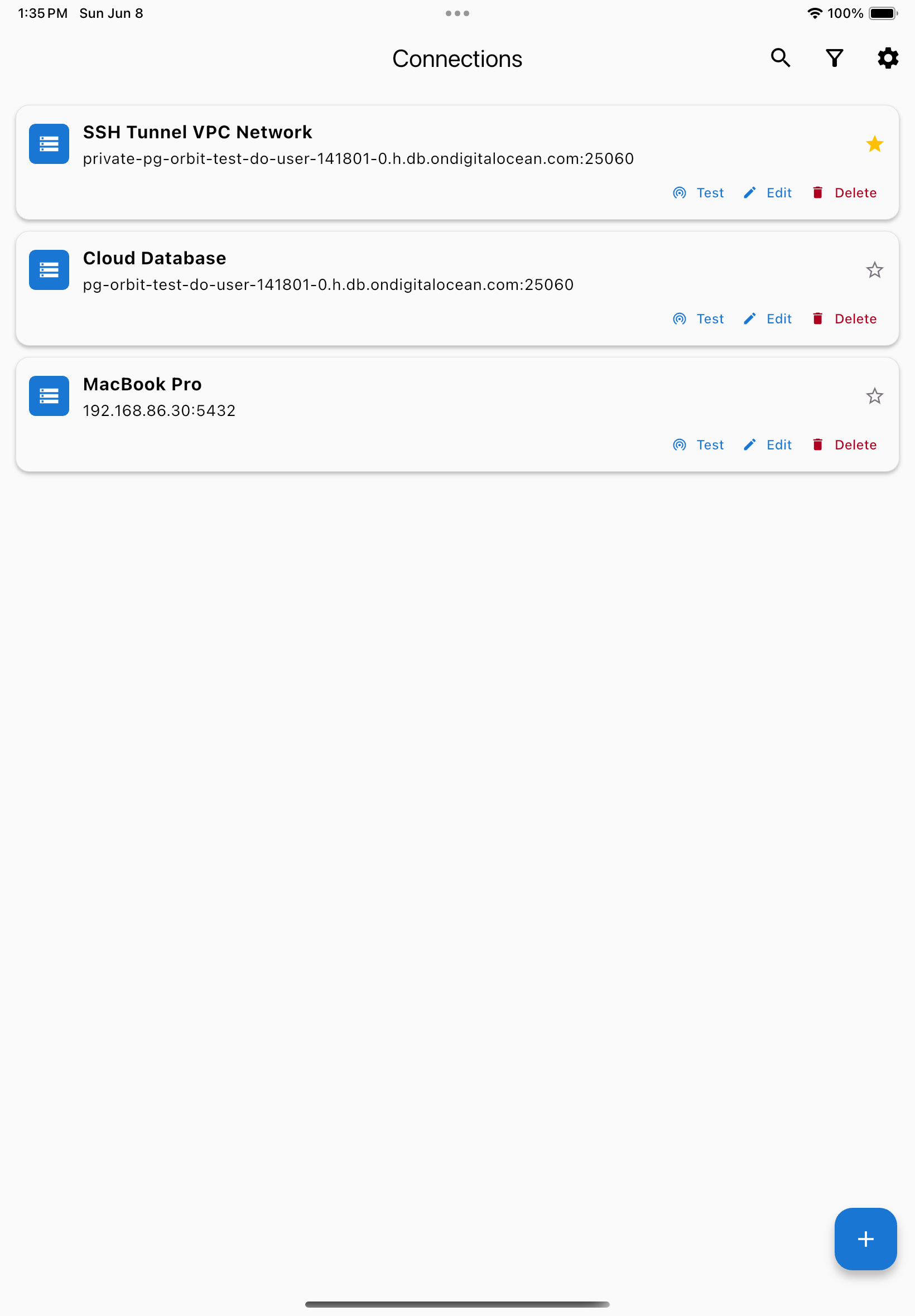 Connection list on iPad