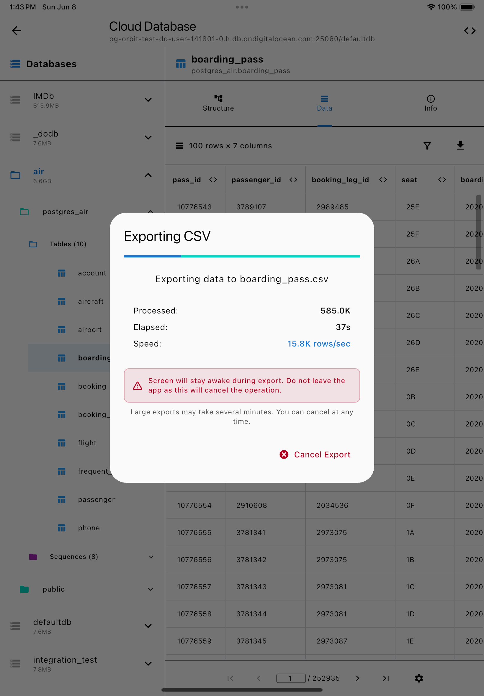 CSV export interface on iPad