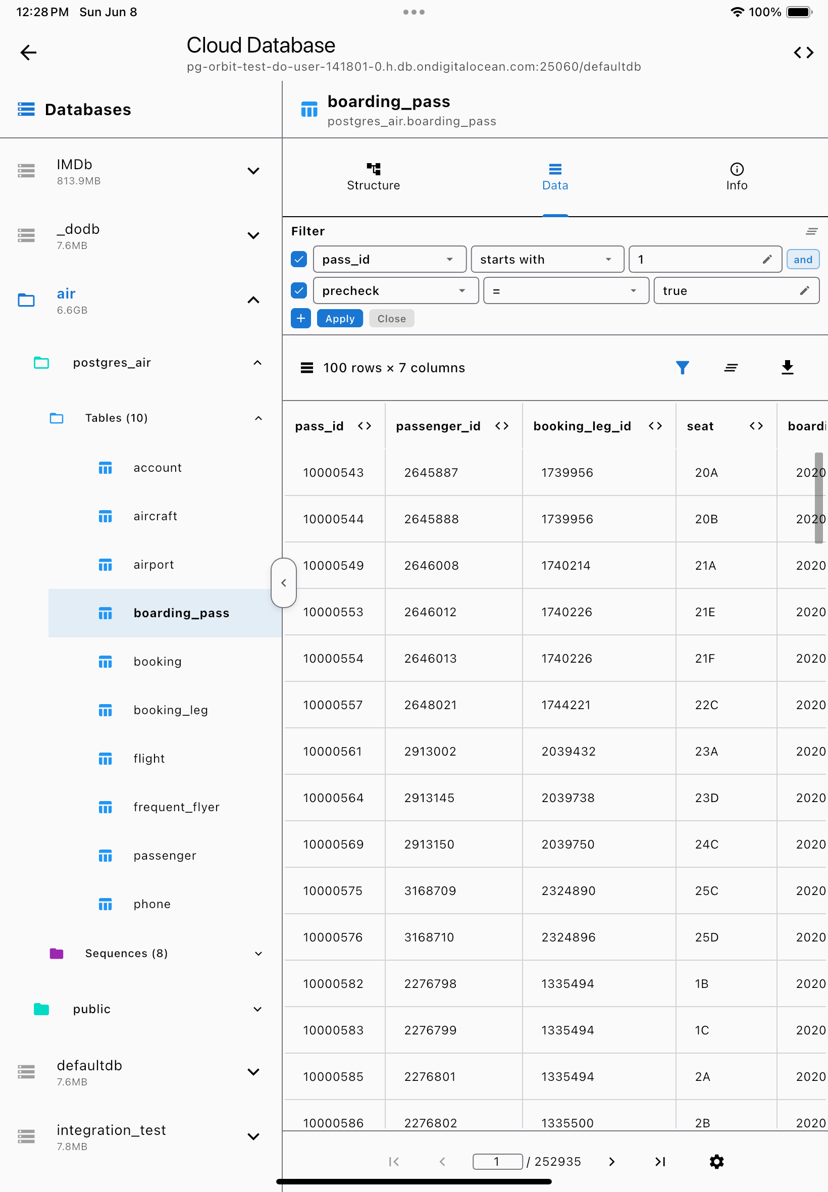 Filtered table data on iPad
