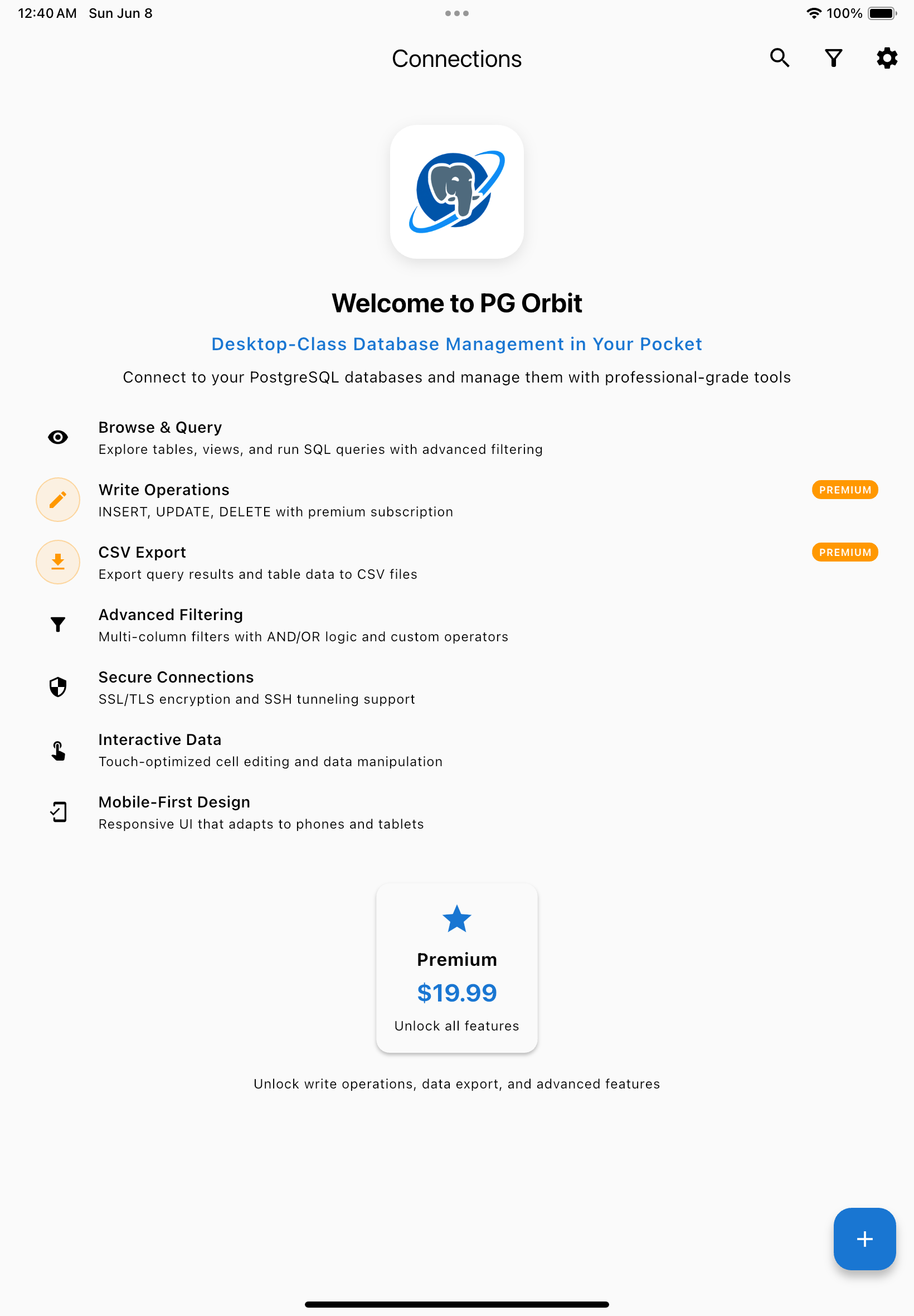 Welcome screen on iPad