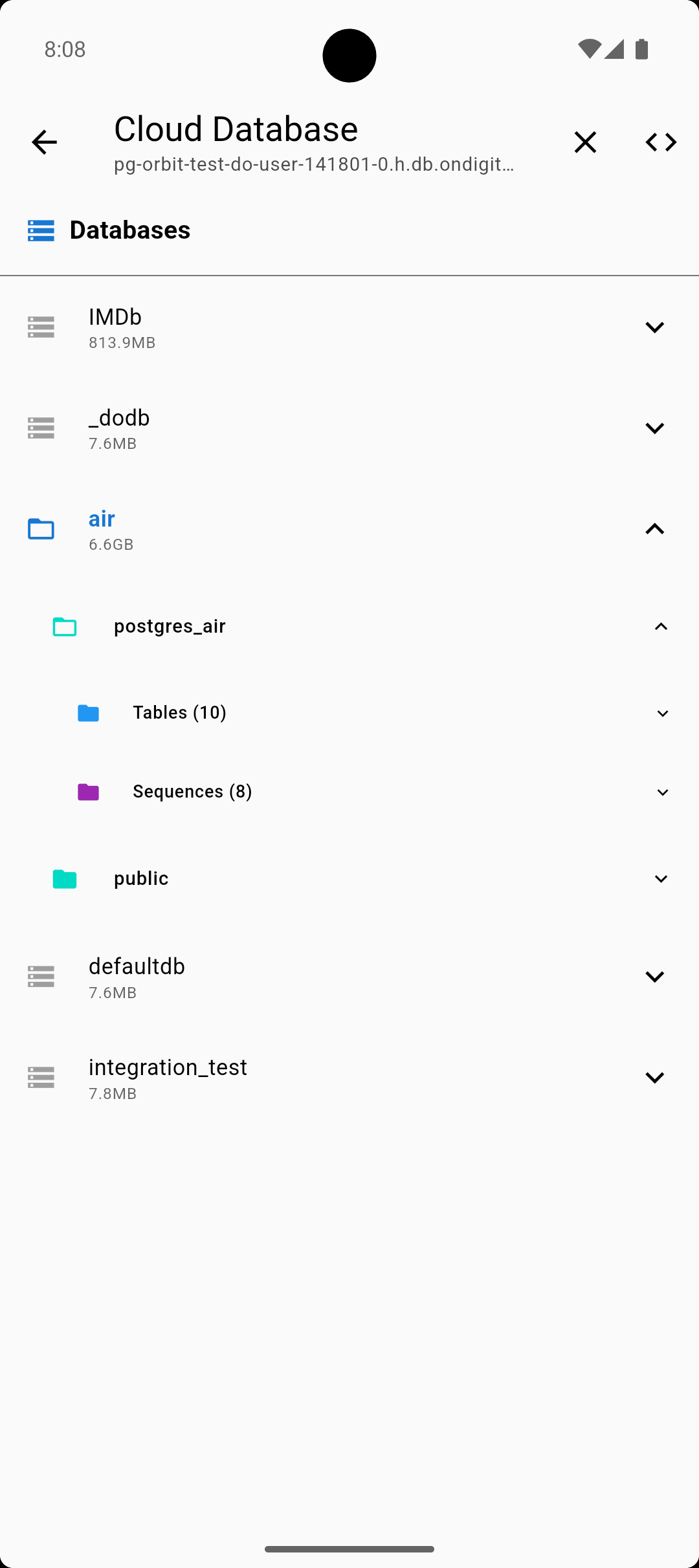 Database list view