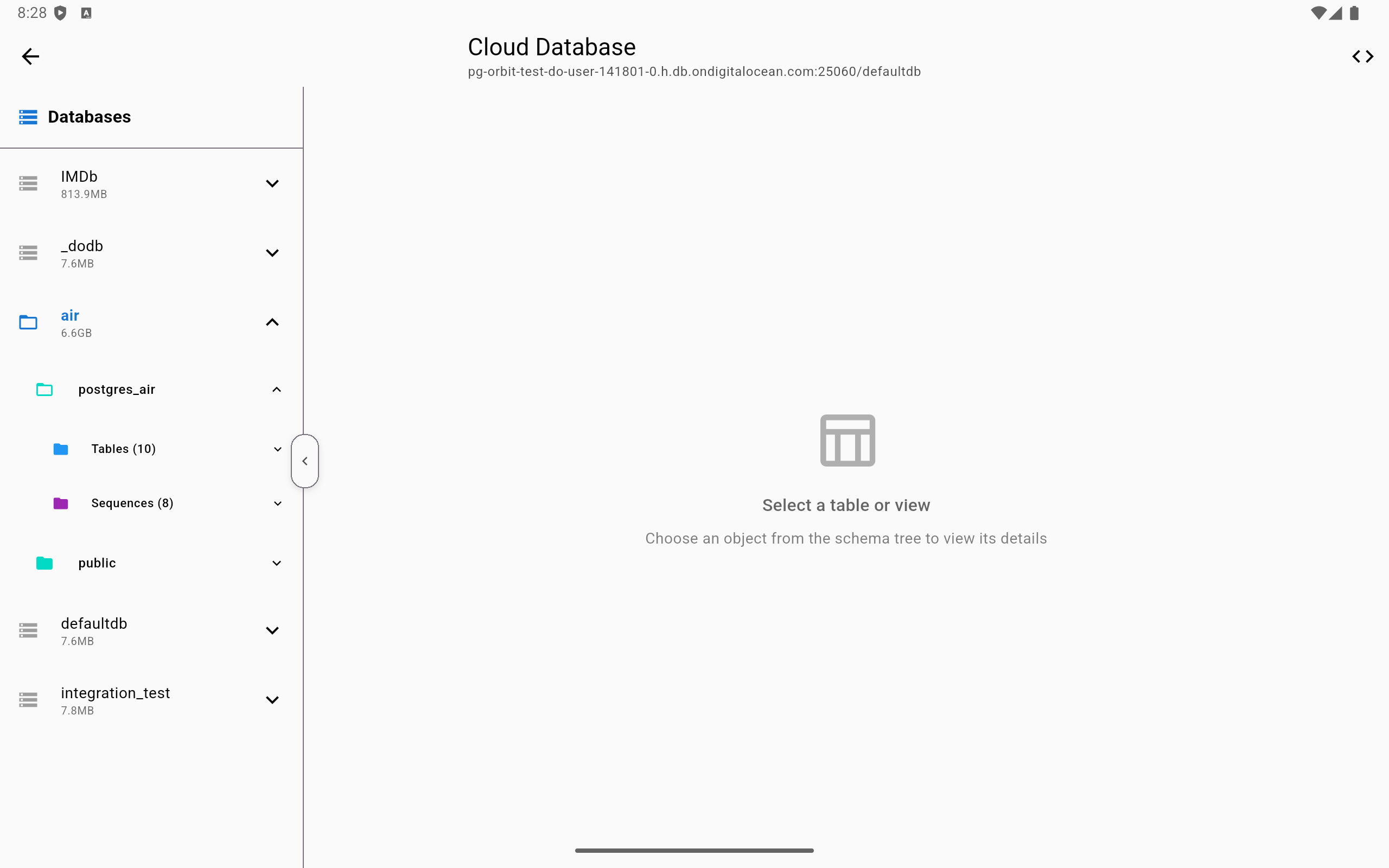 Database list on tablet