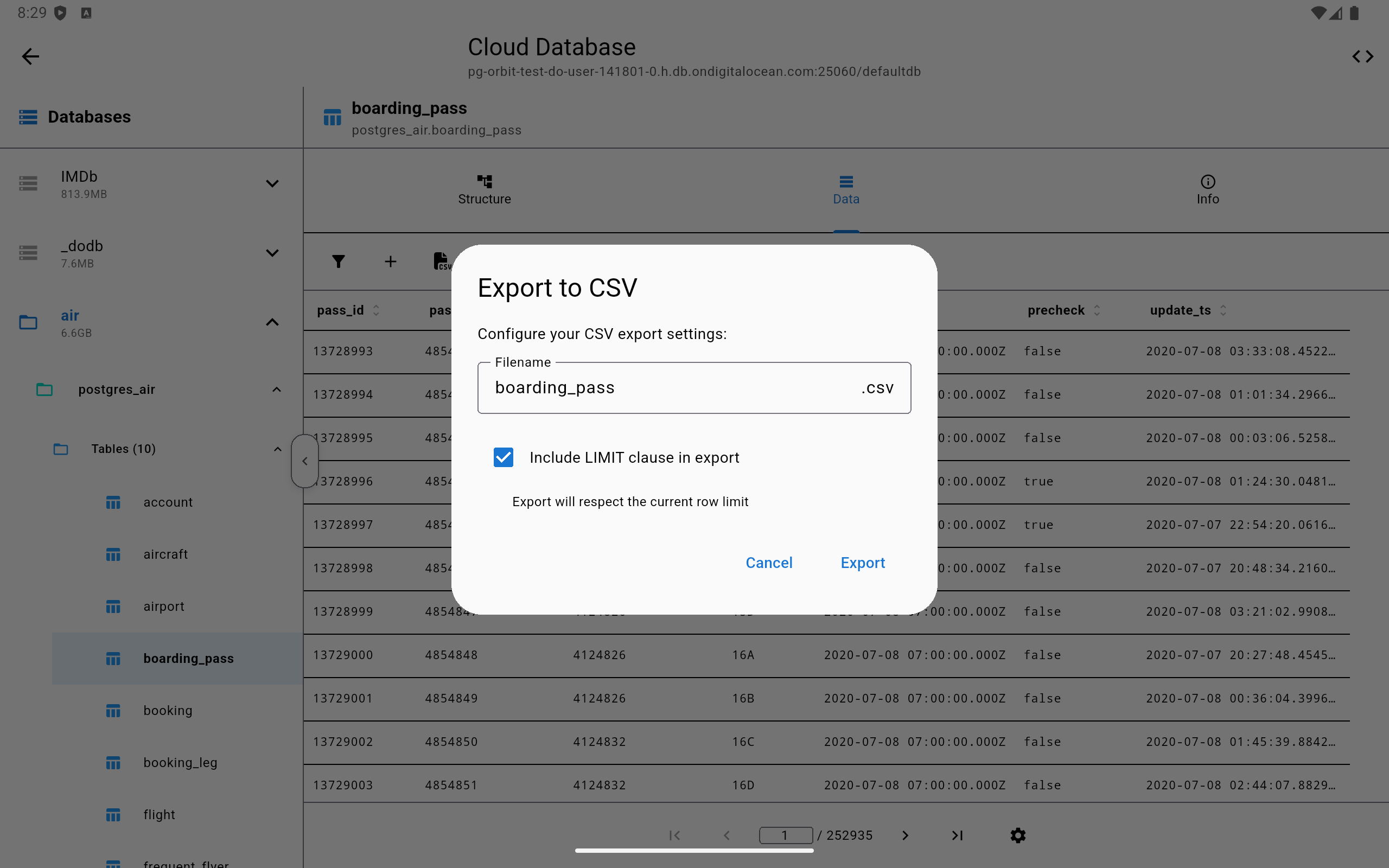 CSV export options