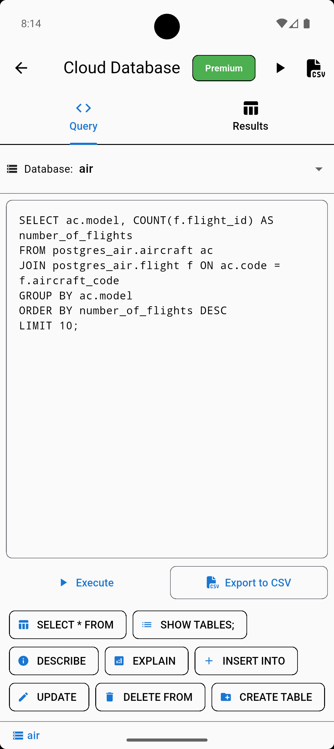 PG Orbit SQL query editor