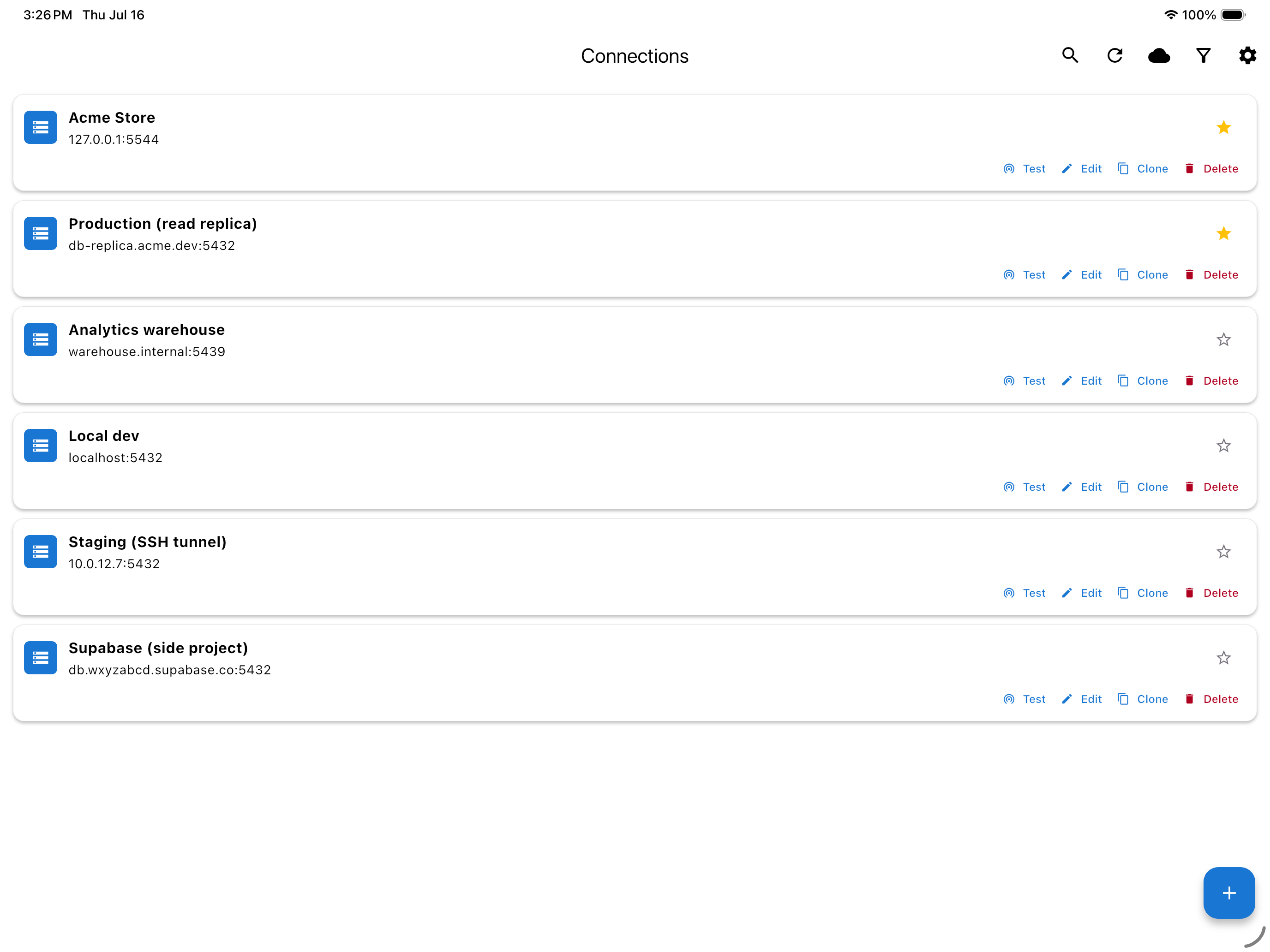 The same PG Orbit connections on iPad Pro after a sync, light mode
